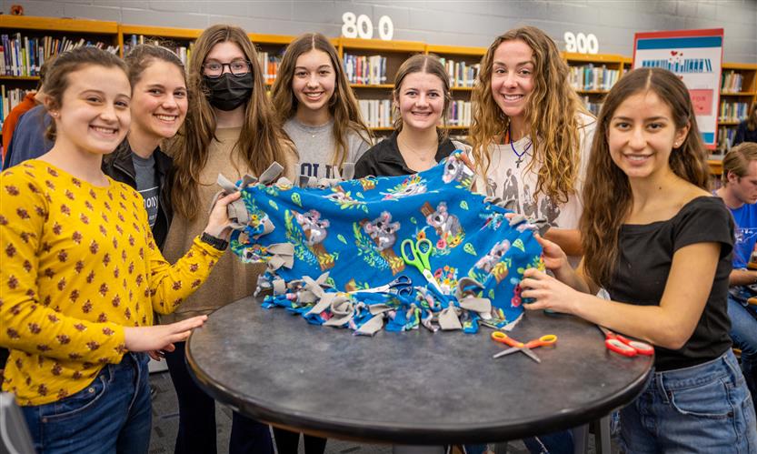 Students make blankets